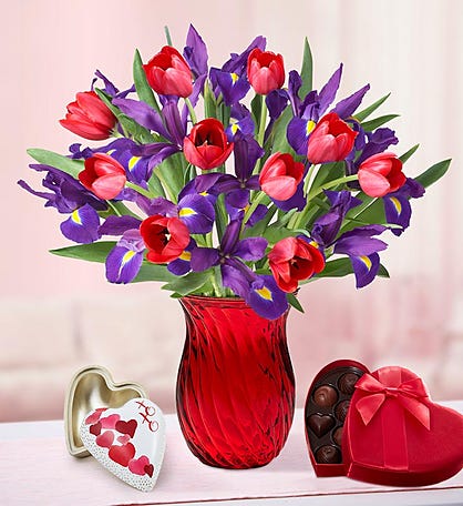 Bunches of Love Tulip & Iris Bouquet + Free Chocolate